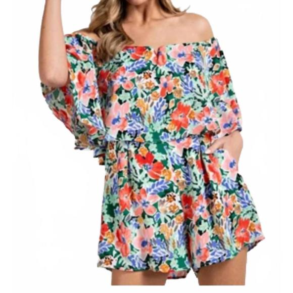 NEW EESOME floral print ruffle romper in multi - Picture 1 of 1